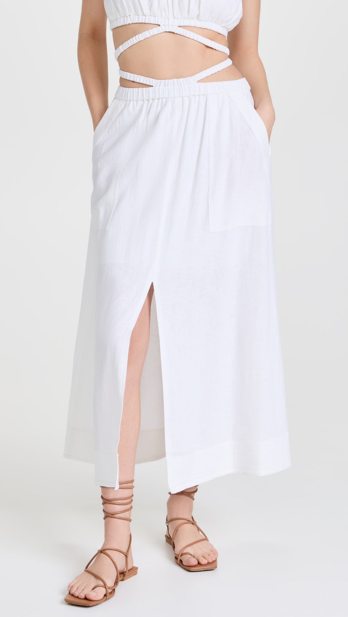 Stevie Washed Linen Cut Out Midi Skirt Size Small NWT