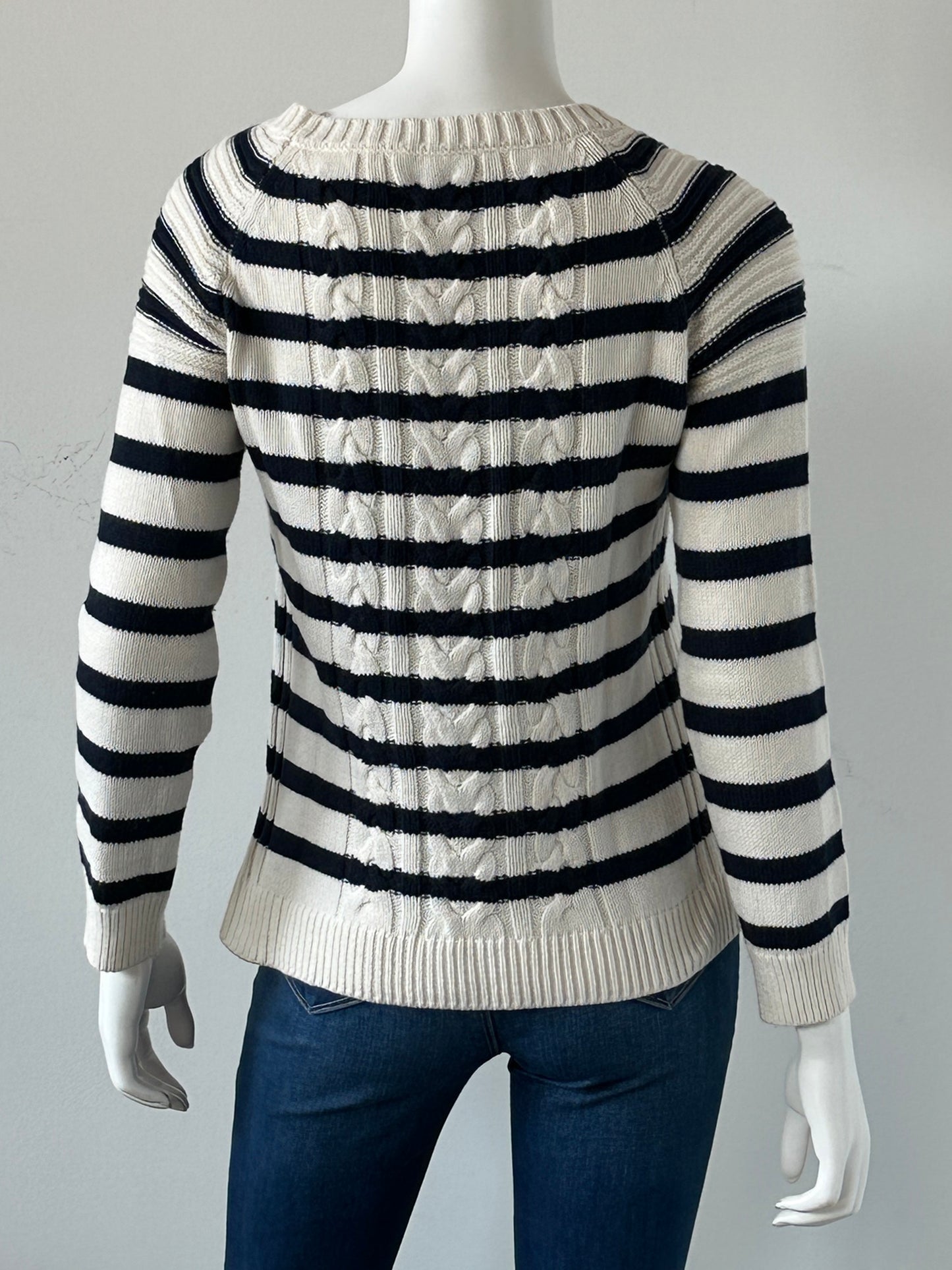 Cotton Cable Knit Striped Sweater Size Small