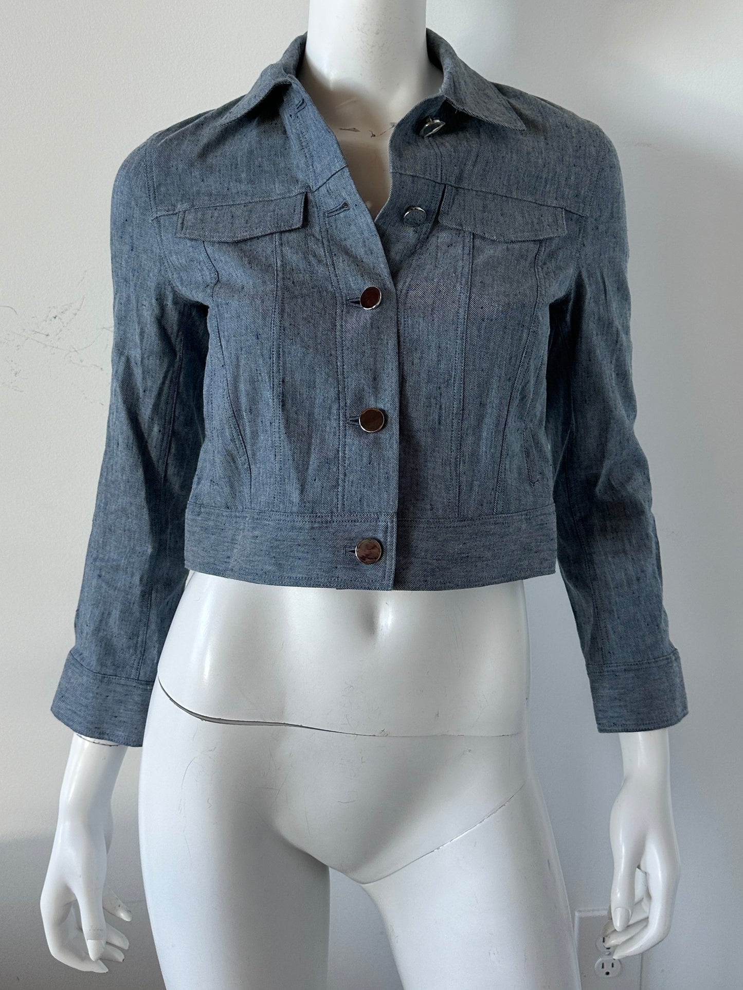 Linen Blend Crop Trucker Jacket Size XS