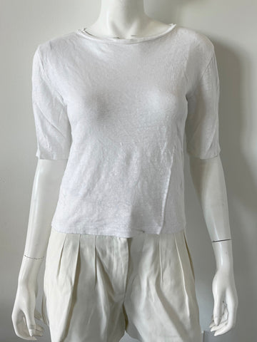 Linen Relaxed Elbow Sleeve Crew Tee Size Small