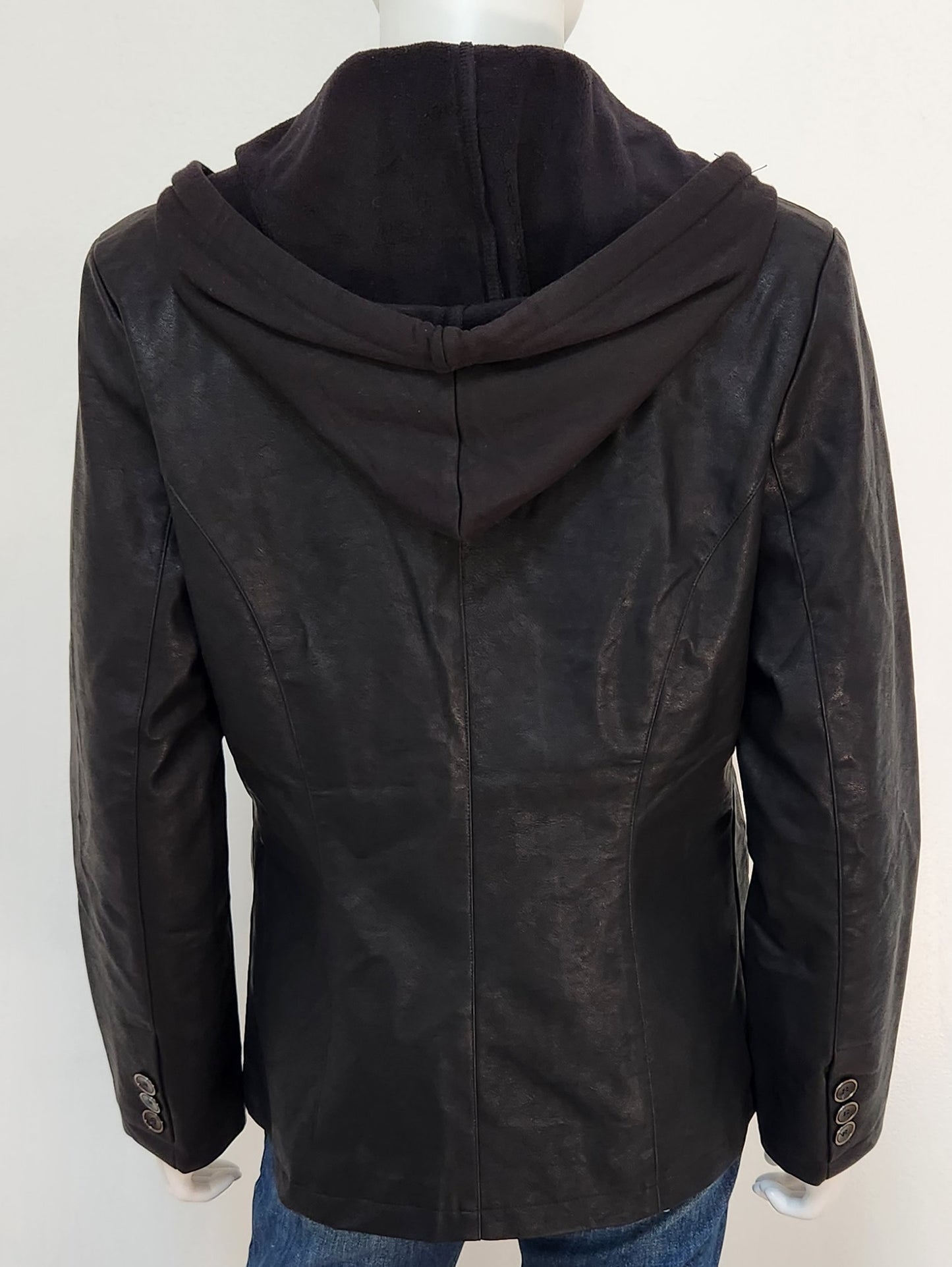 Hooded Vegan Leather Jacket Size Small