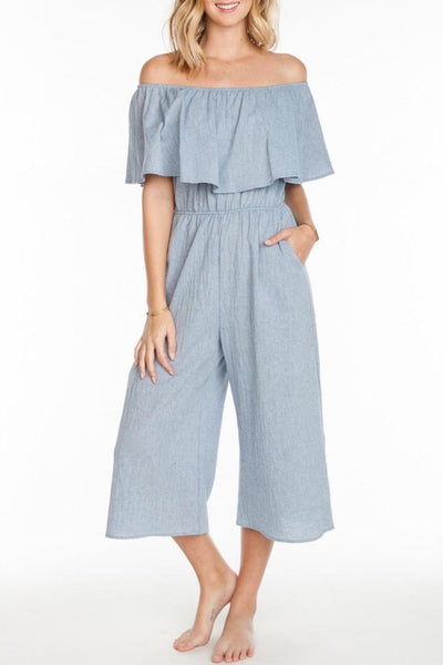 Chambray Off the Shoulder Jumpsuit Size Small