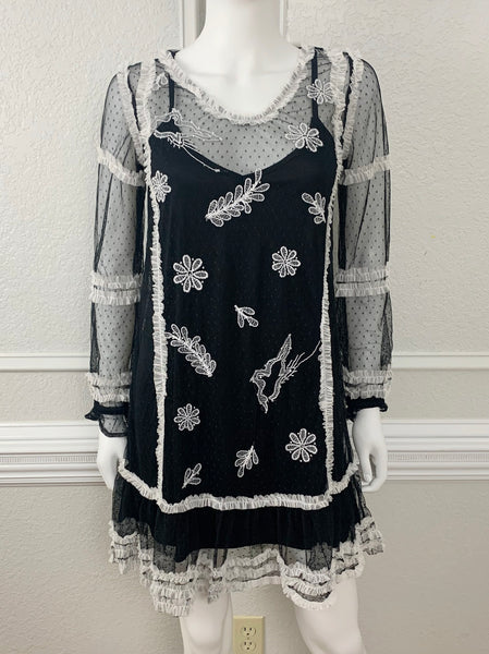 Sheer Embroidered Dress Size Small