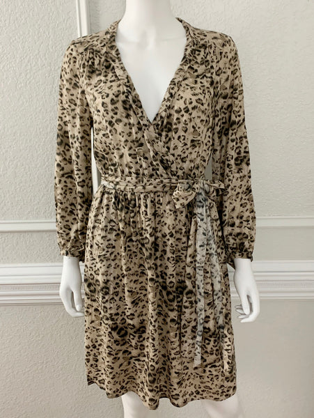 Leopard Wrap Dress with Braided Trim Size 8