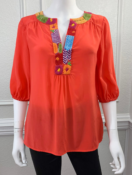 Embroidered Silk Blouse Size 2