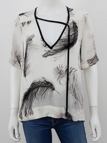 Silk Feather Printed Blouse Size XS