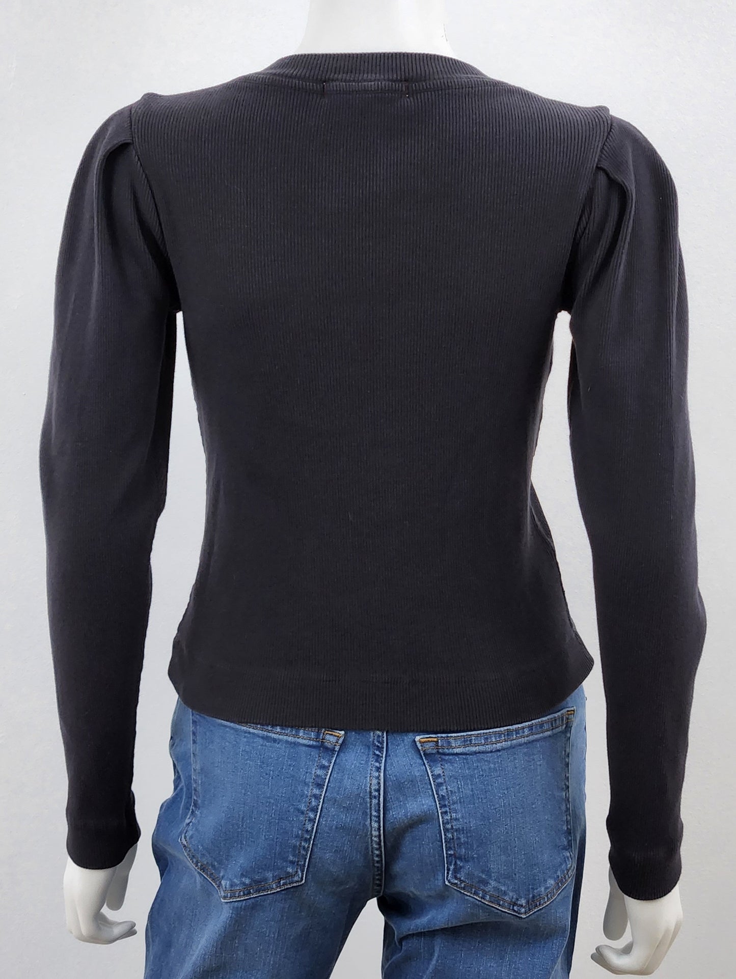 Ribbed Puff Sleeve Button Down Top Size Small