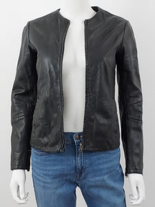 Collarless Leather Moto Jacket Size XS