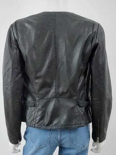 Collarless Leather Moto Jacket Size XS