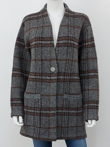 Grey Plaid Wool Blend Coat Size Small