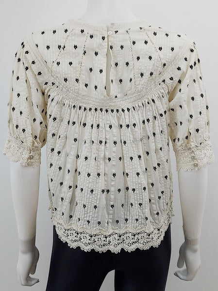 Lace Blouse with Black Floral Print Size Small