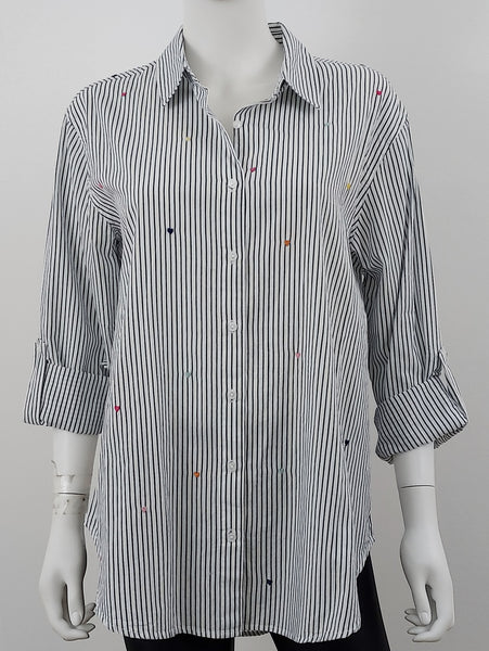 Hearts Striped Oversized Shirt Size Small NWT