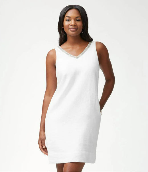 Luxe Linen Embellished Shift Dress Size XXS